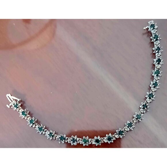 14K Yellow Gold Emerald & Diamond Link Bracelet - Picture 3 of 13